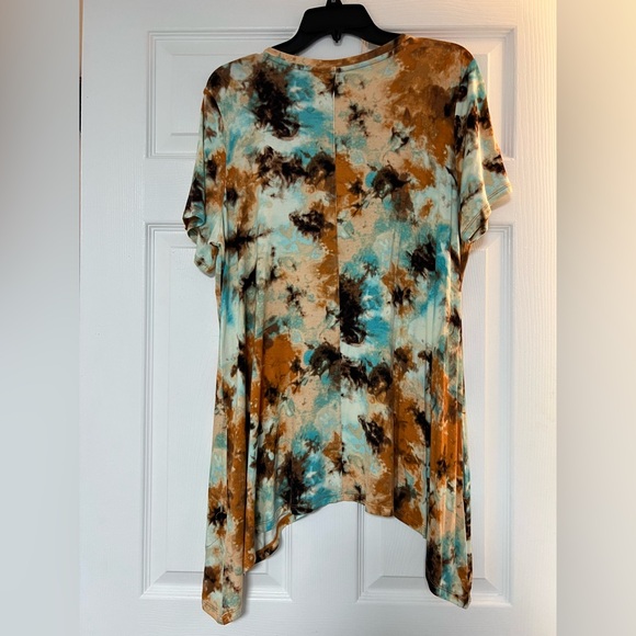 LOGO by Lori Goldstein Tie-Dye Short Sleeve Top - Brown and Blue - Picture 8 of 8